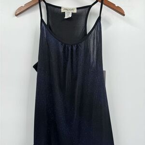 Vintage MiParti Semi-sheer Blue Sparkly Racerback Tank Top With Adjustable Hem L